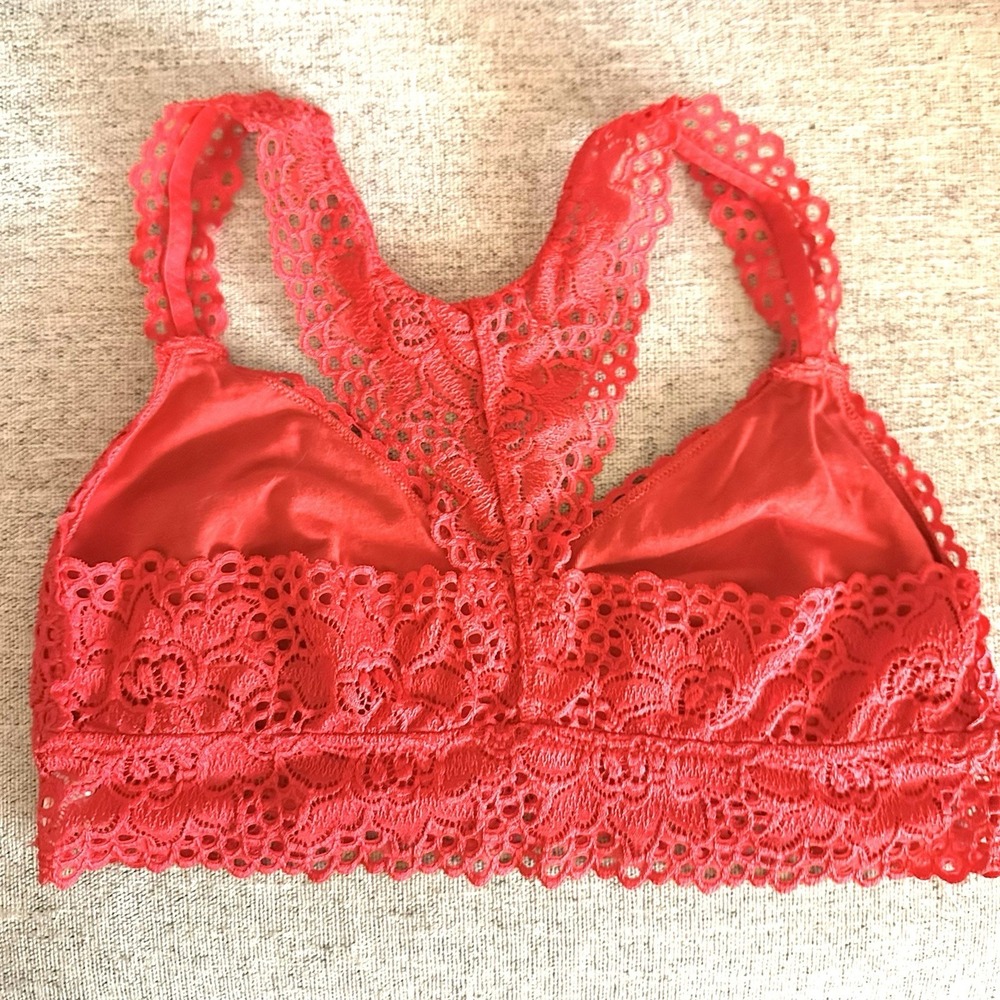 Aerie Racerback Eyelet Lace Bralette XL Red‎ Chilli Endless Lace - Picture 4 of 9